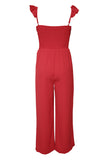 Red Flutter Sleeve Smocked Wide Leg Jumpsuit