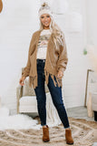 Khaki Fringe Open Front Knit Cardigan
