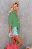 Green Textured Buttons Pocketed Shirt