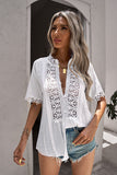 Crochet Hollow-out Lace Splicing Short Sleeve Top