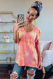 Tie-dye Print Ruffled Sleeves T-shirt