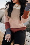 Color Block Knitted O-neck Pullover Sweater