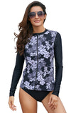 Artistic Lotus Print Long Sleeve Rashguard Top