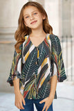V Neck Ruffled Sleeve Buttons Girl's Blouse