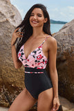 Flower Print Criss Cross Front One Piece Swimwear
