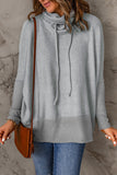 Gray Cowl Neck Contrast Dolman Sleeve Terry Pullover Top