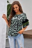 Olive Green Leopard Ruffled Sleeves Top