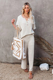 Beige Cotton Blend Relaxed Top and High Rise Pants Lounge Set