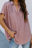 Collared Hi-low Hem Draped Short Sleeve Blouse