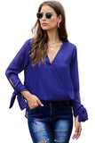 V Neck Ruched Tie Sleeve Top