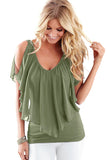 Amry Green Shawl Short Sleeves Chiffon Patchwork Blouse