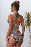 Halter V Neck Leopard High Waist Bikini