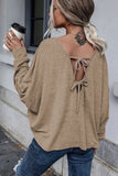 Tie Plunging Back Dolman Sleeve Oversize Top