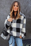 Plaid Zip Collar Plush Pullover Sweatshirt