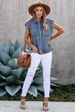 Rolled Sleeve Buttoned Denim Shirt with Pocket
