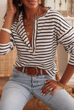 Striped Print Ruffled Buttoned Long Sleeve Top