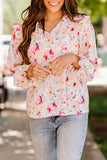 Multicolor Floral String Tie V Neck Ruffle Blouse