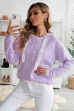 Kangaroo Pocket Button Lace Drawstring Hooded Pullover Sweater