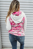 Pink Plus Size Floral Raglan Sleeve Patchwork Hoodie