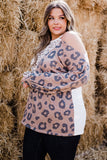 Plus Size Leopard Color Block Asymmetrical Cold Shoulder Top