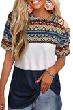 Western Geometric Color Block Cut-out Short Sleeve T Shirt