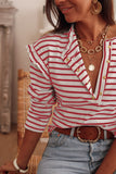 Red Striped Frill Trim Snap Button Top