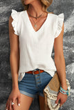 Ruffled Sleeve V Neck Top