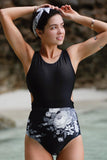 Printed Zipped Racerback Maillot