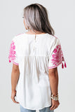 White Embroidered Floral Short Sleeves Shift Top