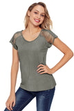 Gray Ripped Hollow Out Shoulder Tie Dye T-Shirt Top