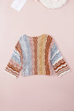 Multicolor Stripe Knit Hollow Out Drop Shoulder Sweater