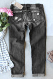 Spooky Pumpkin Graphic Contrast Distressed Jeans
