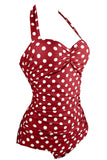 Plus Size Polka Dots Print Halter Neck One-piece Swimwear