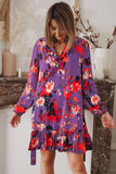 Abstract Print Ruffled Drawstring High Waist Mini Dress