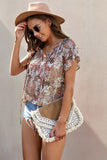 V-neck Short Sleeve Fashion Print Fantasy Fluttering Blouse