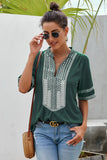 Elbow Length Sleeves Front Embroidery Blouse