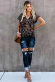 V-neck Short Sleeve Fashion Print Fantasy Fluttering Blouse