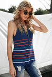 V Neck Striped Pattern Knit Tank Top with Buttons