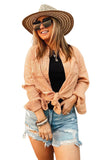 Textured Raw Edge Trim Buttons Shirt