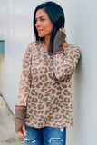 Contrast Cuffs Leopard Knit Top