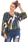 Boho Print Balloon Sleeve Blouse