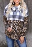 Plaid Patchwork Cowl Neck Sweatshirt