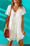 Swiss Dot Ruffled V Neck Babydoll Mini Dress
