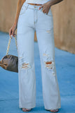 Washed Ripped Knee Wide Legs Jeans