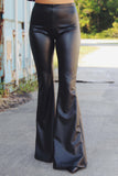 Black Faux Leather High Waist Flare Pants