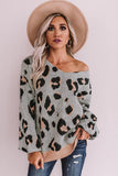 V-neck Leopard Print Puff Sleeve Sweater