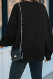 Plain Drop-shoulder Pullover Sweatshirt /Black/Green