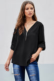 Casual V Neck Zip up Half Sleeve Blouse