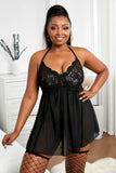 Plus Size Black Mesh & Venice Embroidery Lace Babydoll