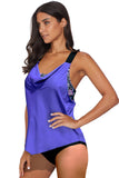Cowl Neck Splicing Tank and Panty Tankini Set